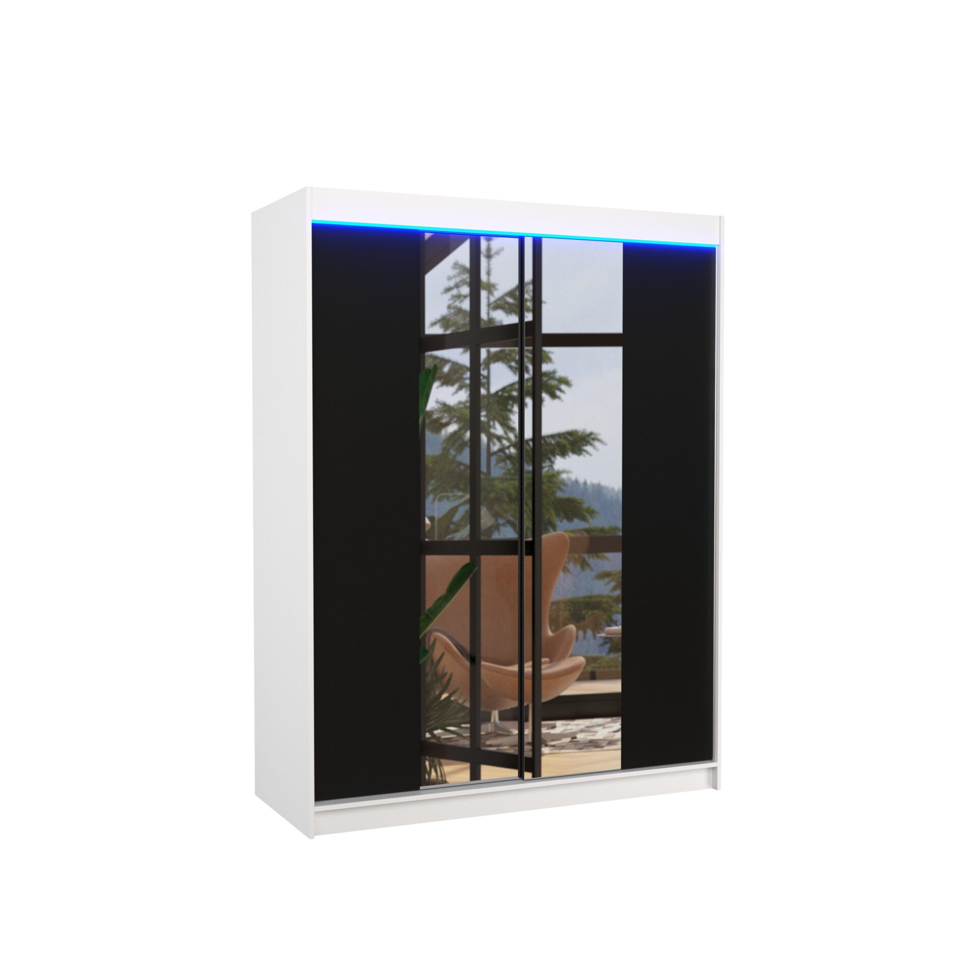 Stumdoma spinta su veidrodžiu ir LED apšvietimu FEVER 150 balta/juoda ADRK