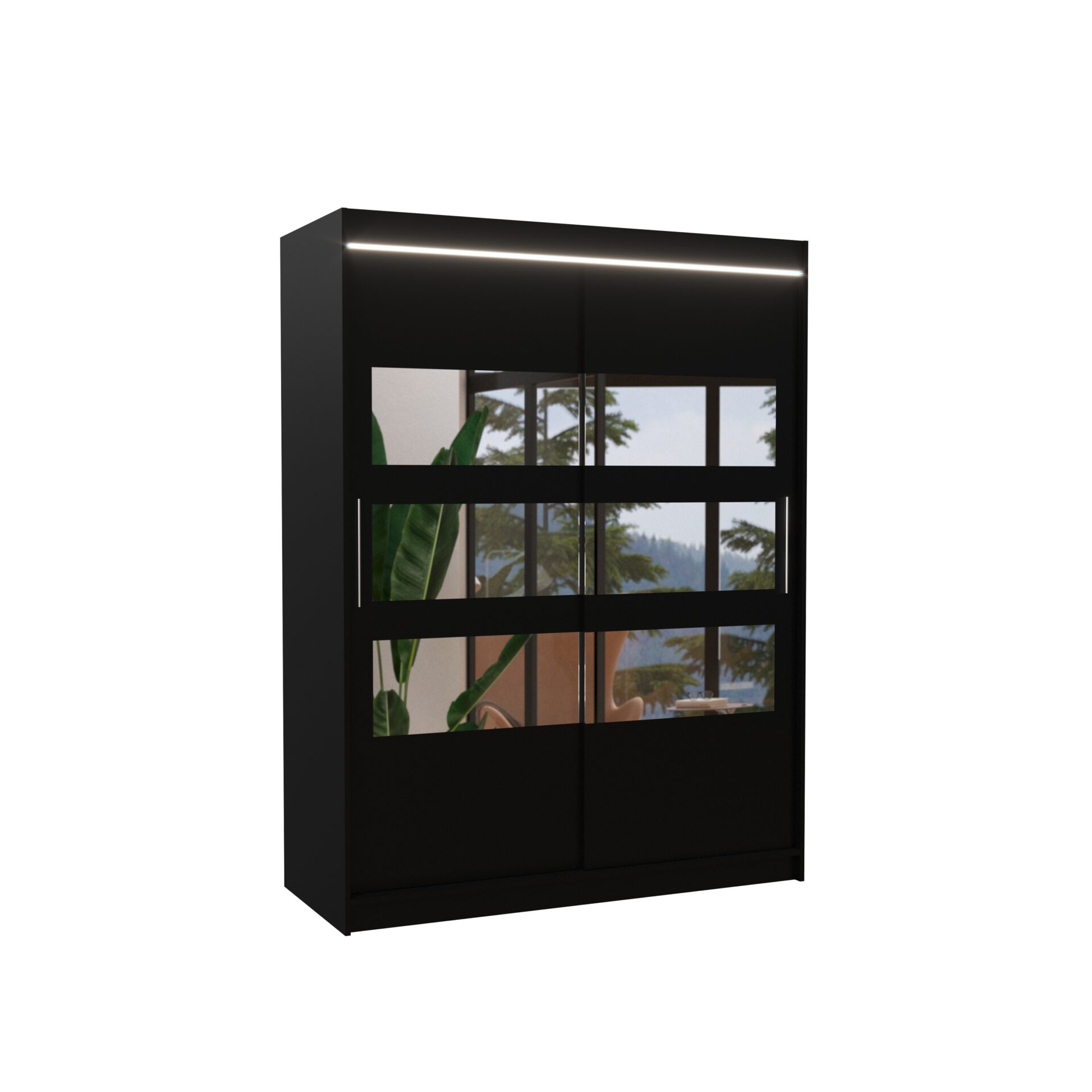 Stumdoma spinta su veidrodžiu ir LED apšvietimu FLORENTO 150 juoda ADRK