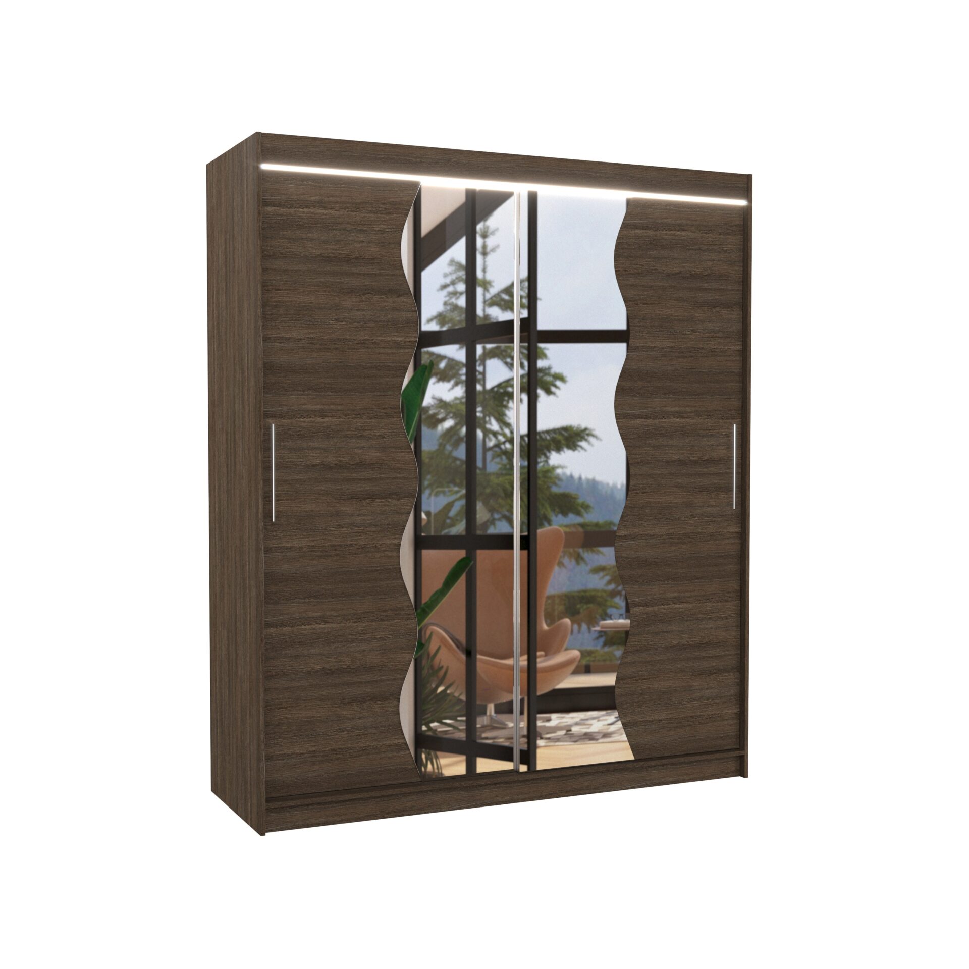 Stumdoma spinta su veidrodžiu ir LED apšvietimu KANSAS 180 Chocolate ADRK