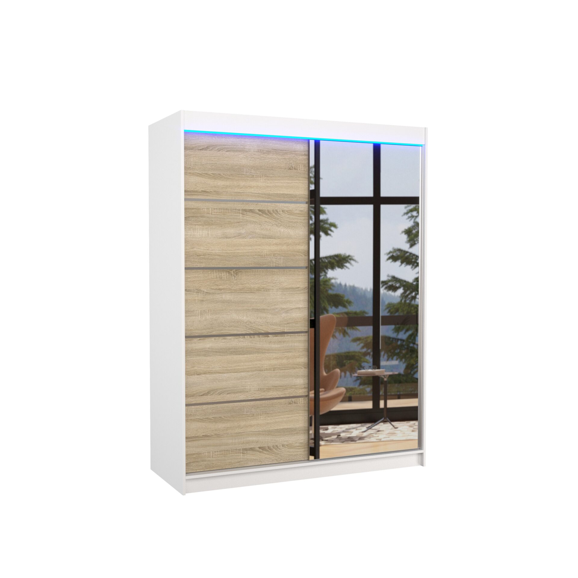 Stumdoma spinta su veidrodžiu ir LED apšvietimu LIMBO 150 balta/Sonoma ADRK