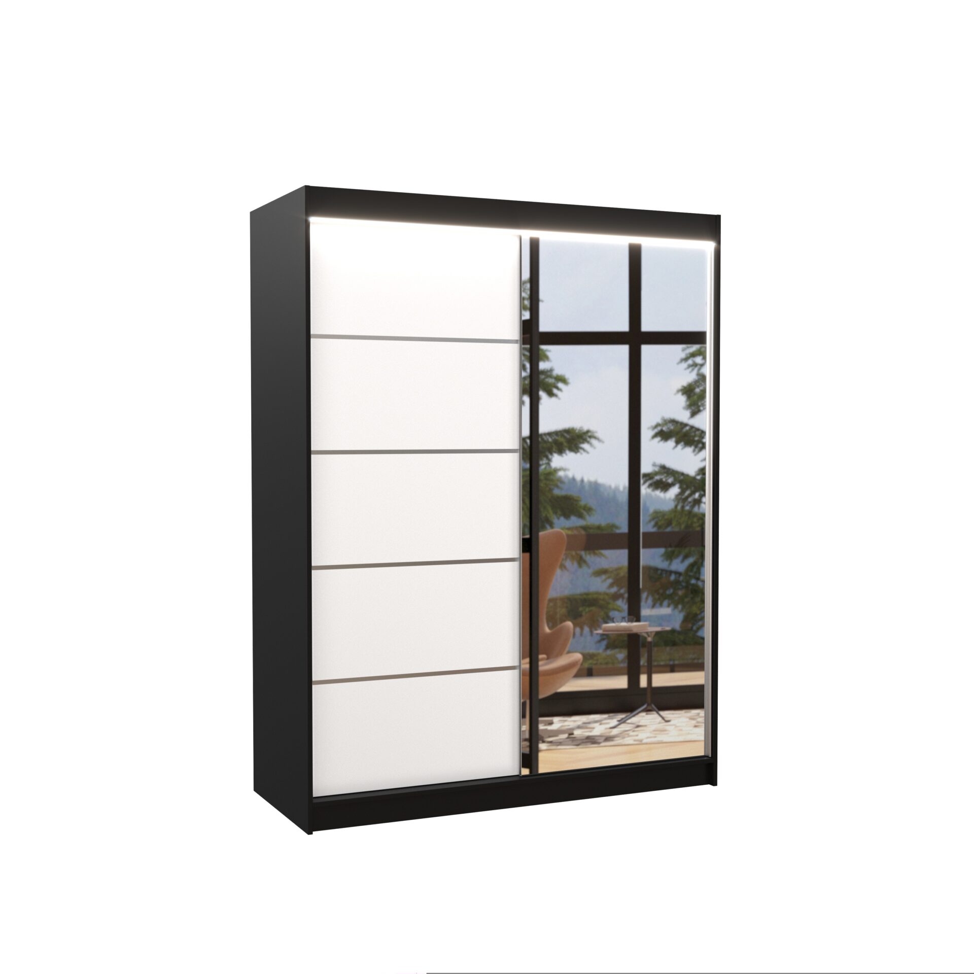 Stumdoma spinta su veidrodžiu ir LED apšvietimu LIMBO 150 juoda/balta ADRK