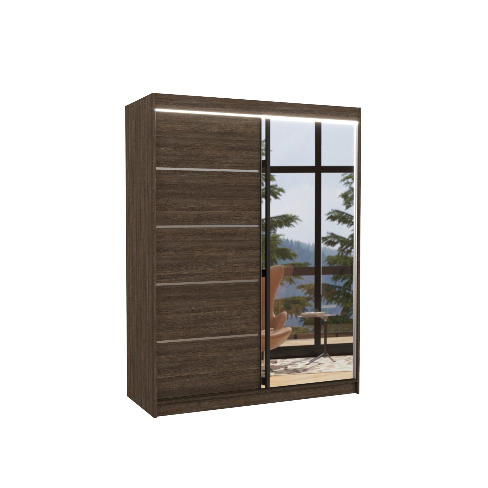 Stumdoma spinta su veidrodžiu ir LED apšvietimu LIMBO 150 šokolado spalvos ADRK