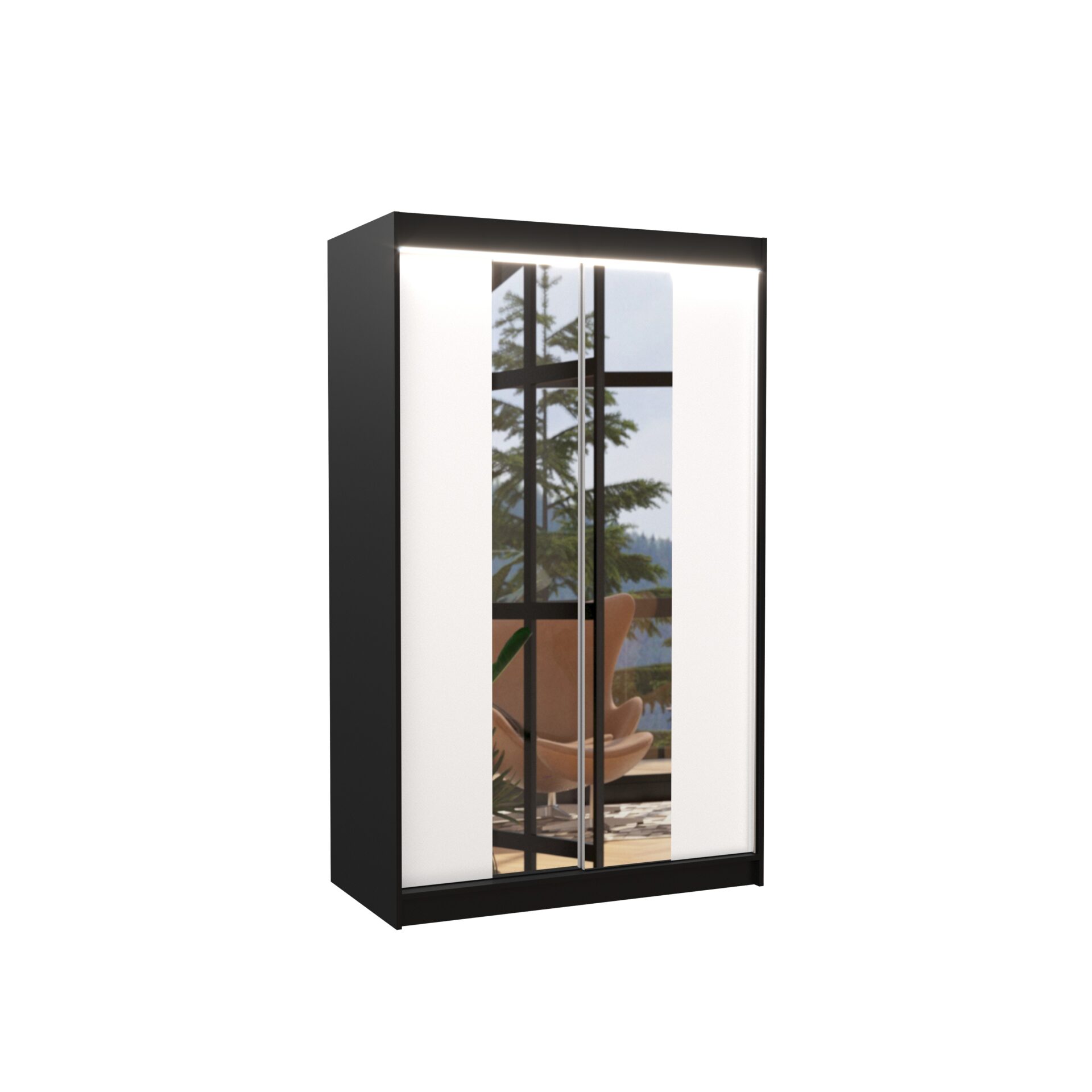 Stumdoma spinta su veidrodžiu ir LED apšvietimu MARVIN 120 juoda/balta ADRK