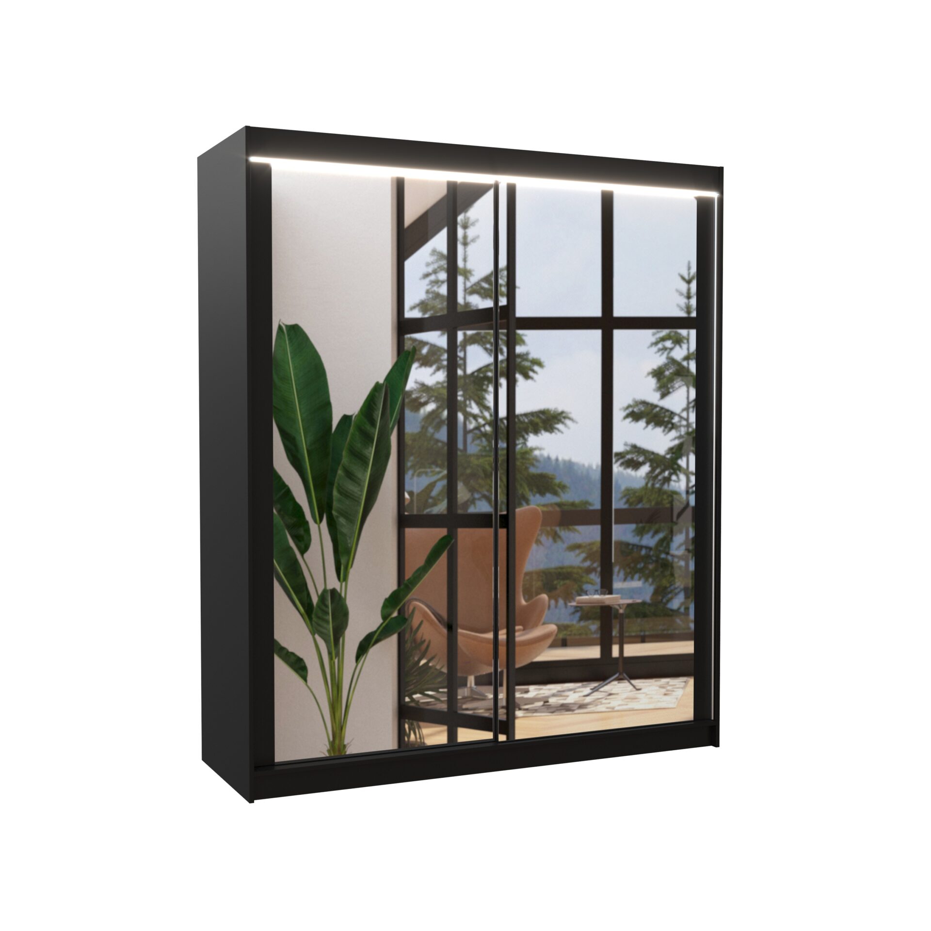 Stumdoma spinta su veidrodžiu ir LED apšvietimu MORGAN 180 juoda ADRK