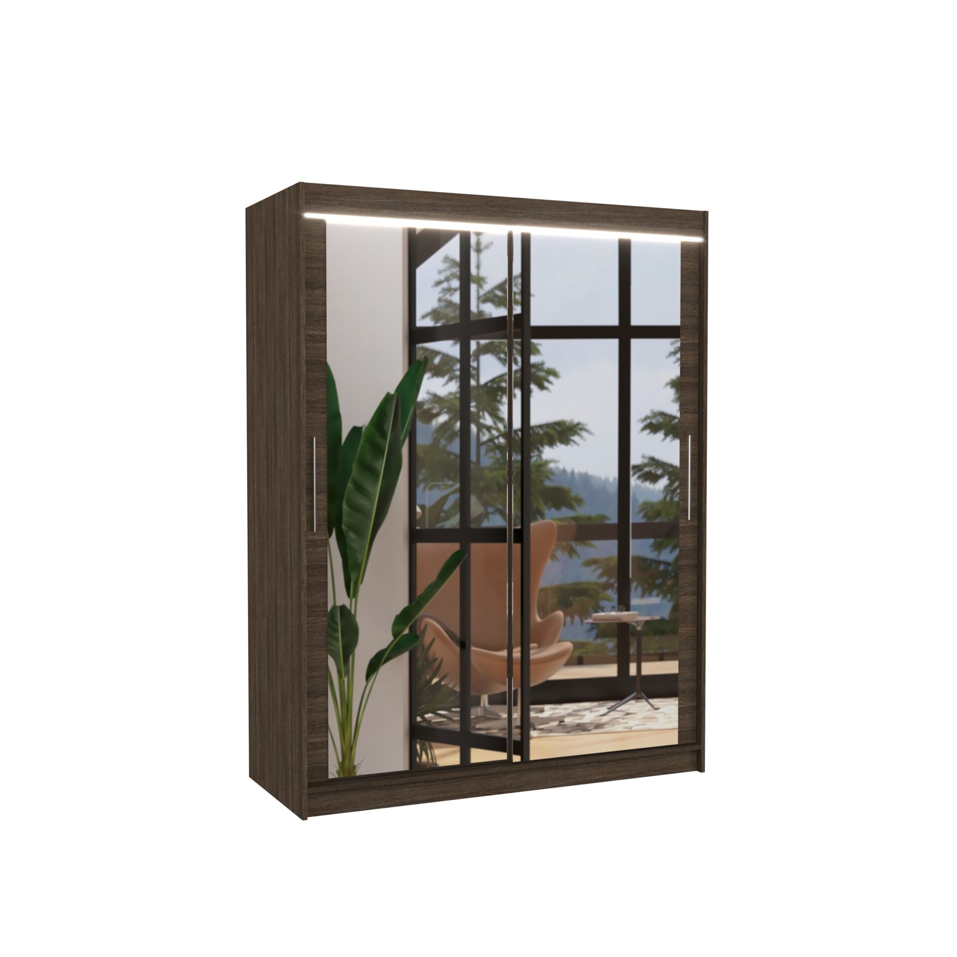 Stumdoma spinta su veidrodžiu ir LED apšvietimu PERMO 150 šokolado spalvos ADRK