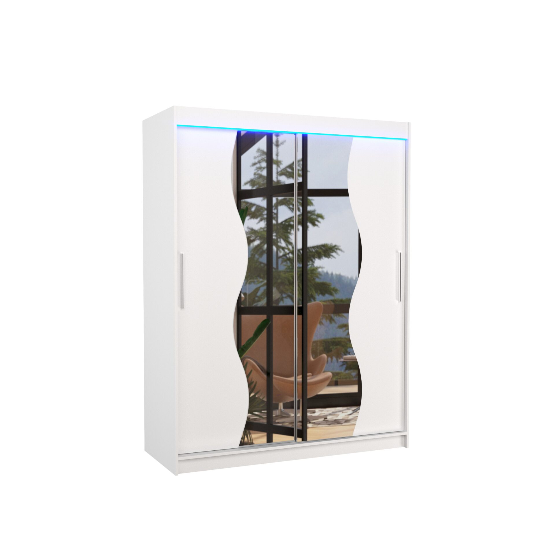 Stumdoma spinta su veidrodžiu ir LED apšvietimu RENZO 150 balta ADRK