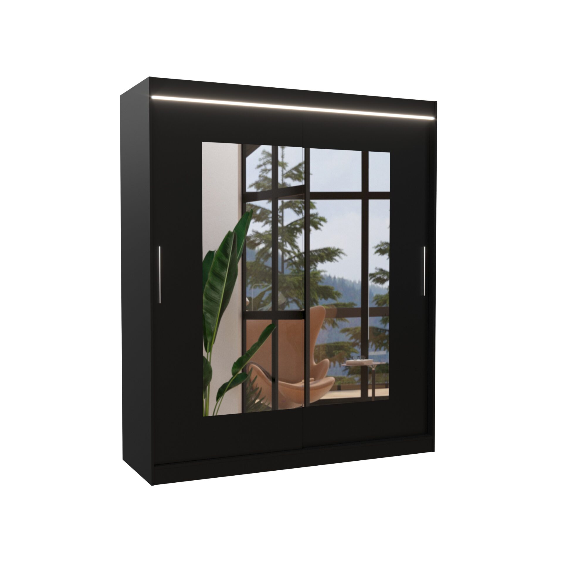 Stumdoma spinta su veidrodžiu ir LED apšvietimu ROSETTE 180 juoda ADRK