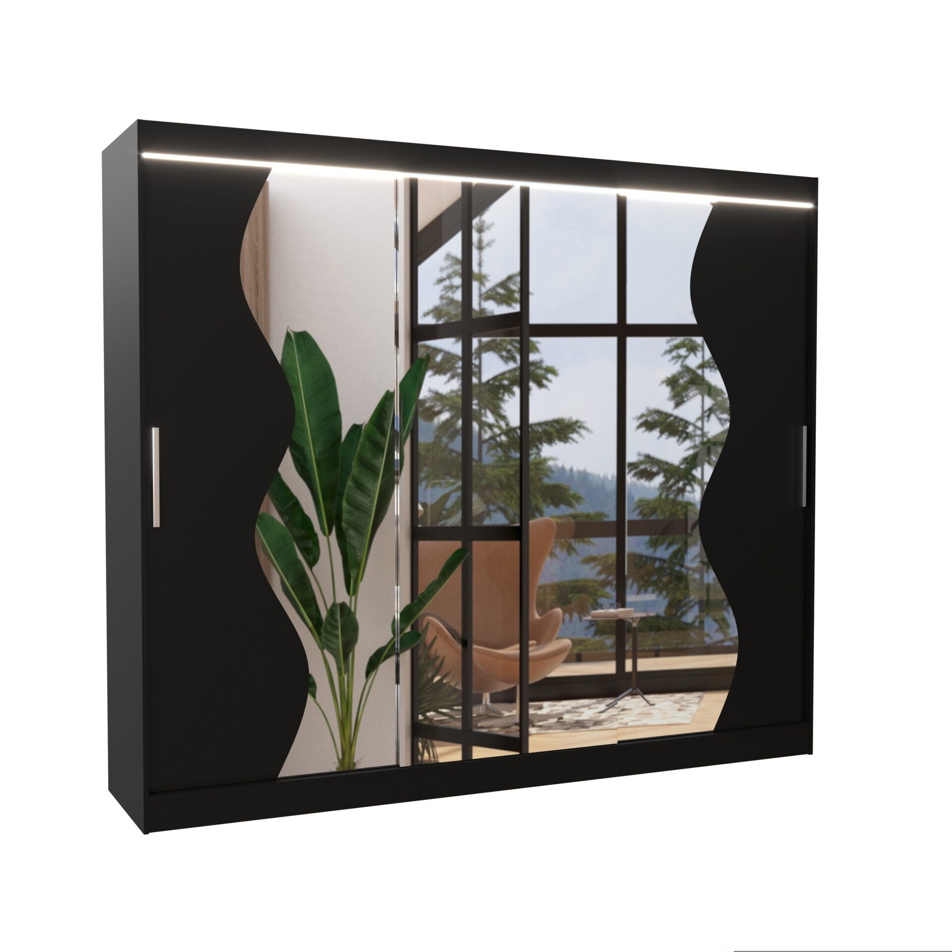 Stumdoma spinta su veidrodžiu ir LED apšvietimu SHARON 250 juoda ADRK