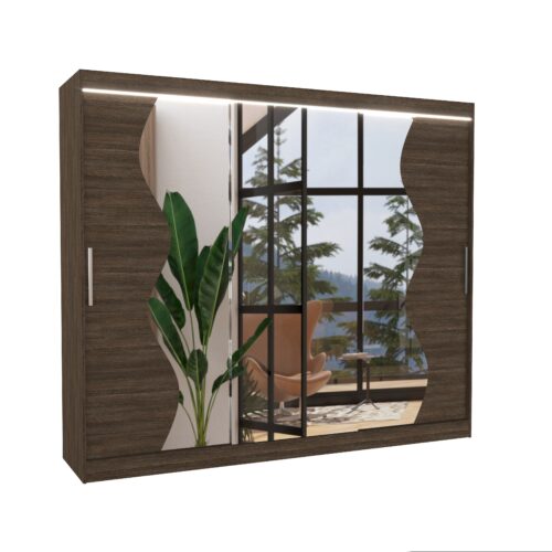 Stumdoma spinta su veidrodžiu ir LED apšvietimu SHARON 250 šokolado spalvos ADRK