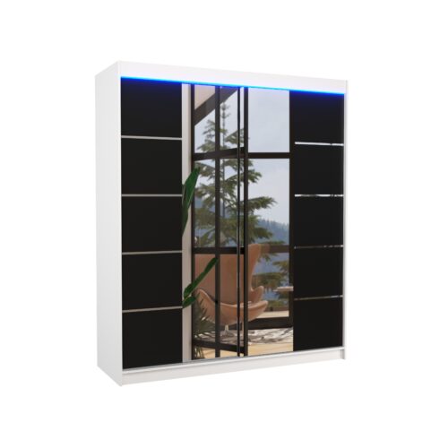 Stumdoma spinta su veidrodžiu ir LED apšvietimu TRAVES 180 balta/juoda ADRK