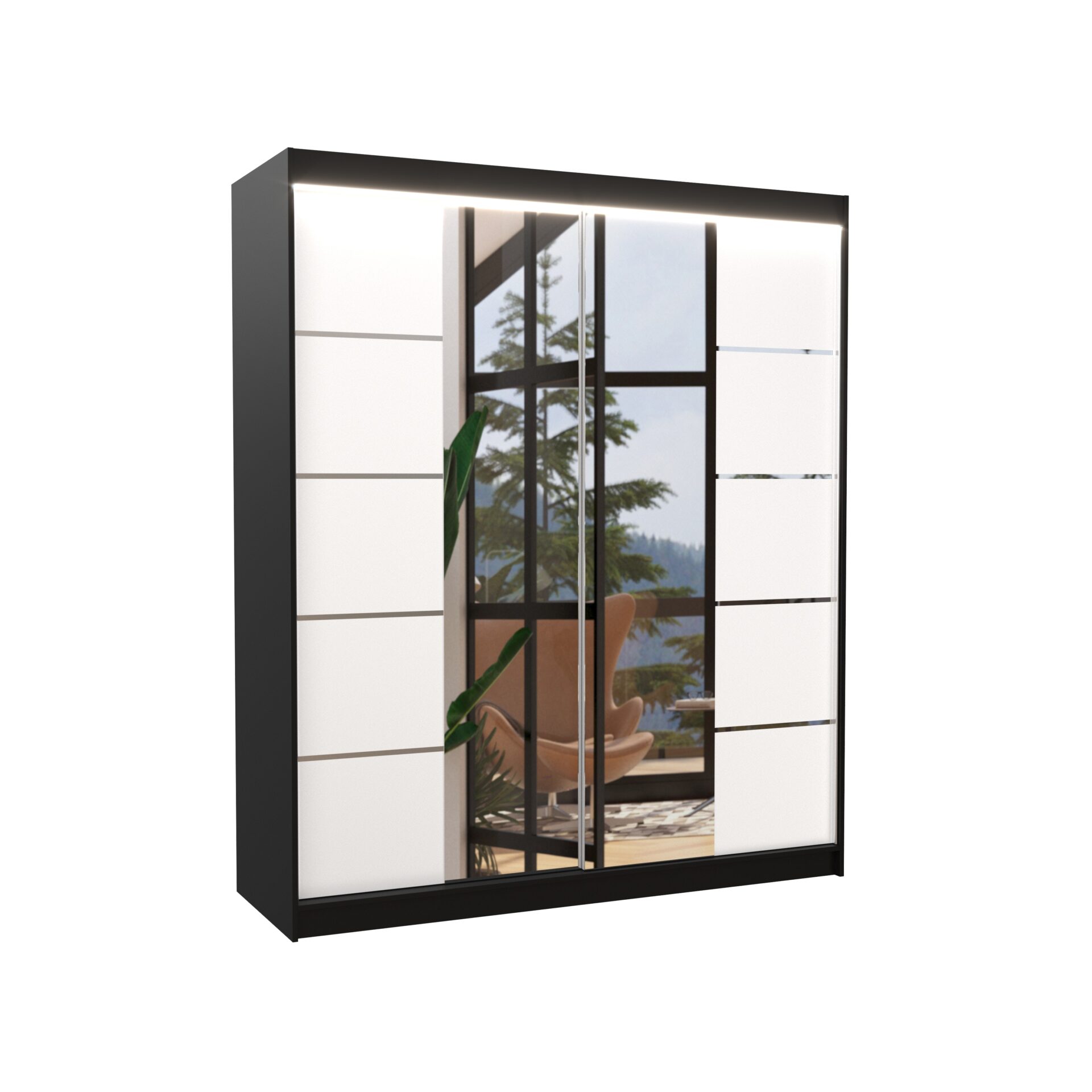 Stumdoma spinta su veidrodžiu ir LED apšvietimu TRAVES 180 juoda/balta ADRK