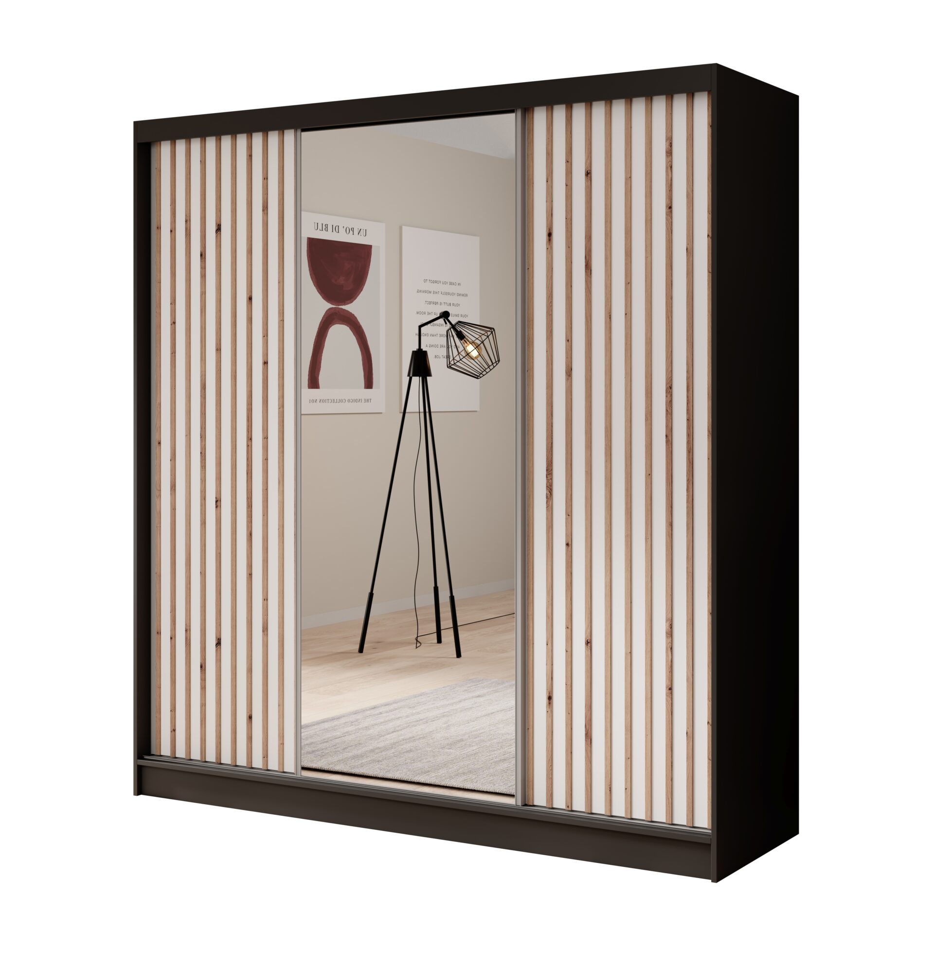 Ida 200 stumdoma spinta su veidrodžiu, juoda/balta, ADRK