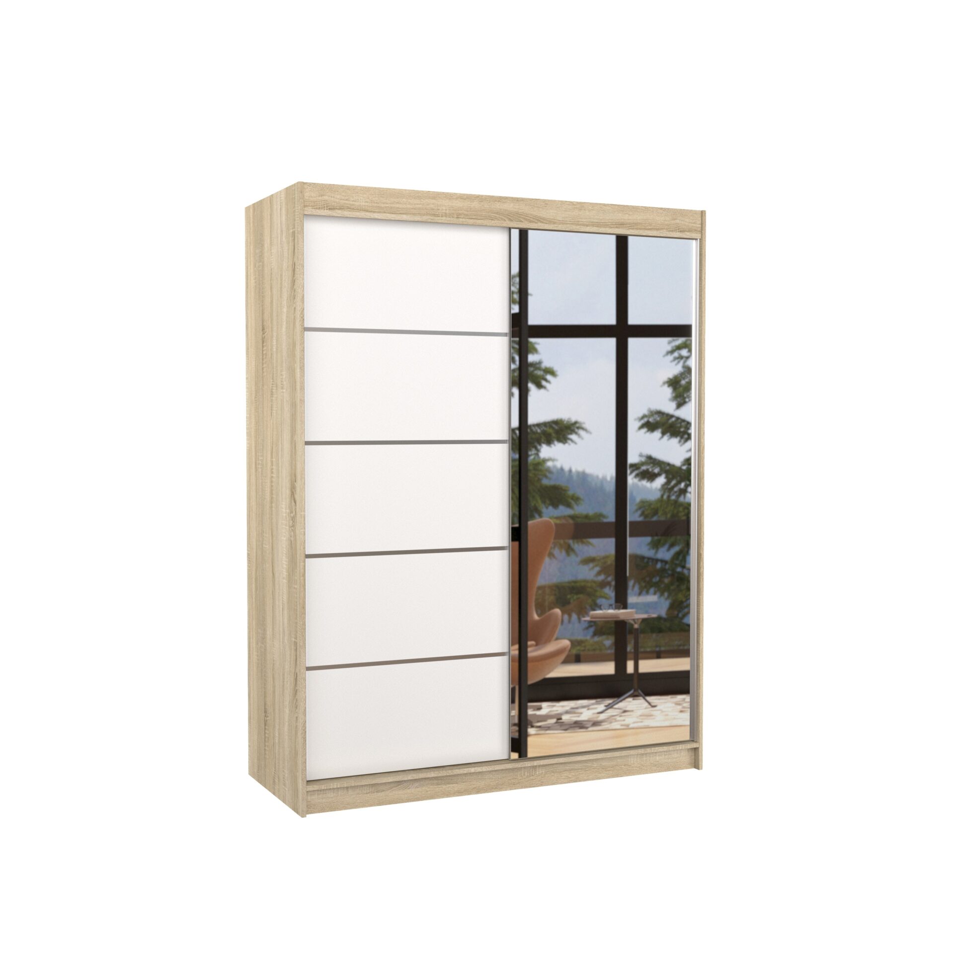 Stumdoma spinta su veidrodžiu LIMBO 150 Sonoma/Balta ADRK