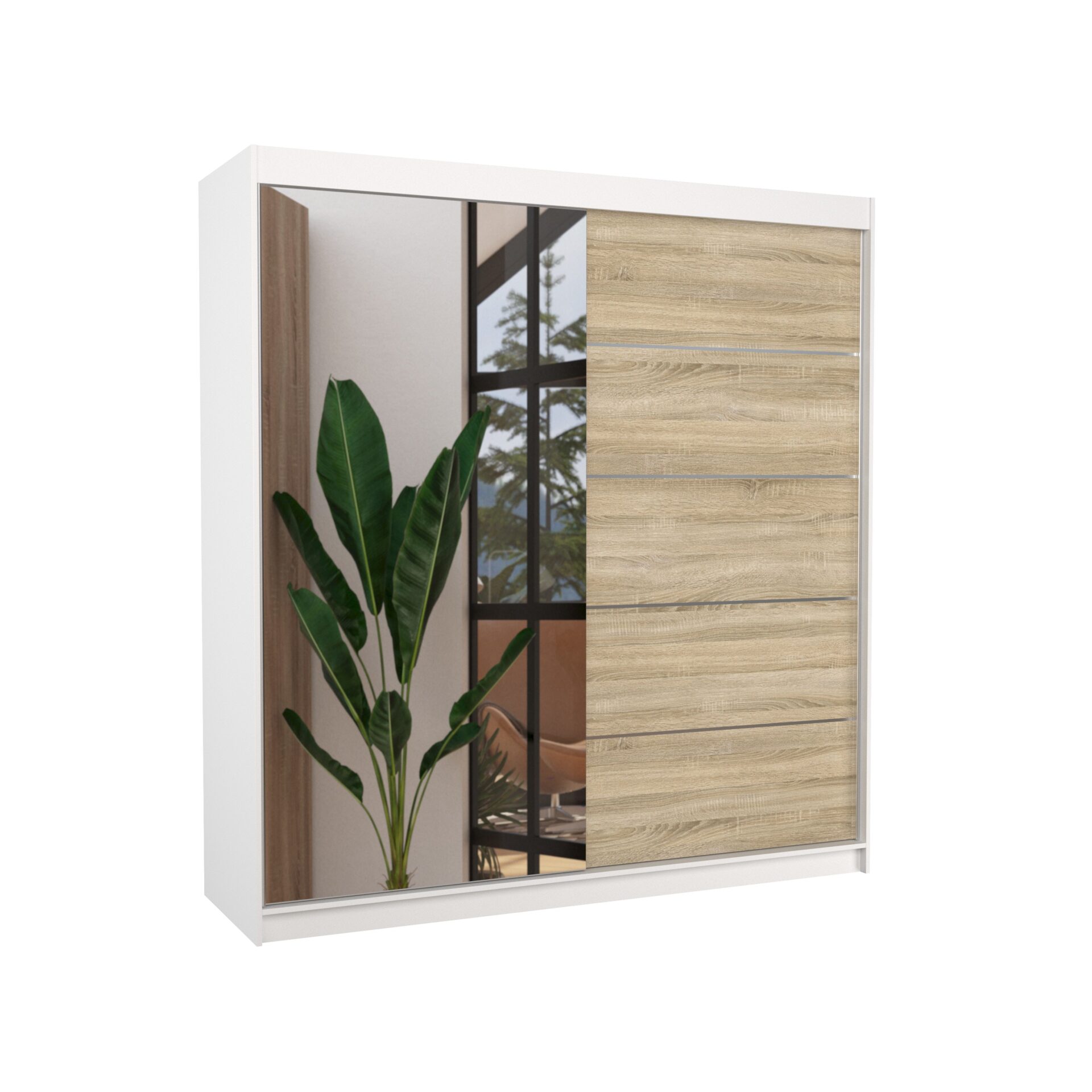 Stumdoma spinta su veidrodžiu OLIVER 200 balta/Sonoma ADRK