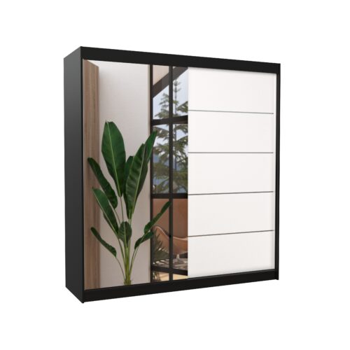 Stumdoma spinta su veidrodžiu OLIVER 200 juoda/balta ADRK