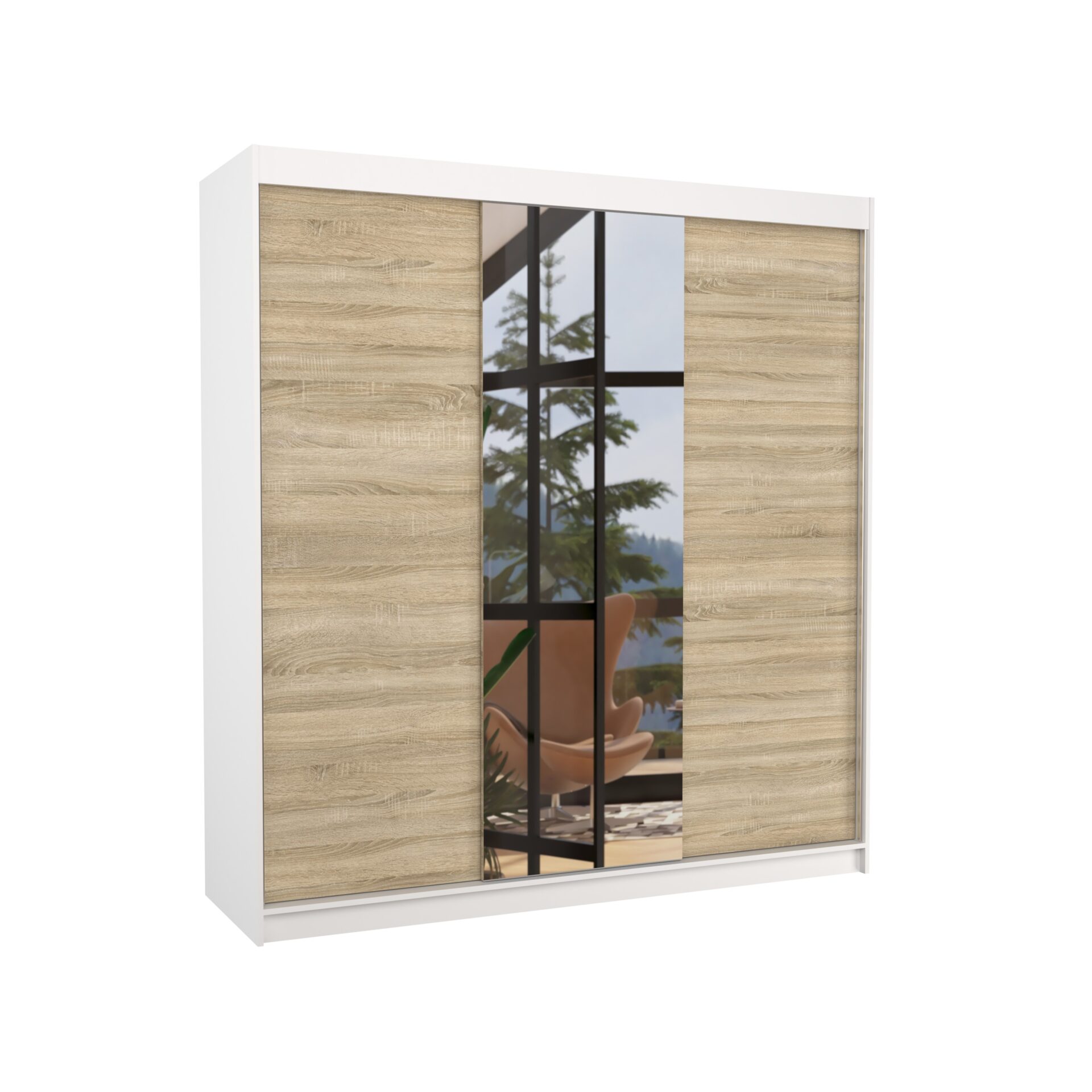 Stumdoma spinta su veidrodžiu SANTIAGO 200 balta/Sonoma ADRK