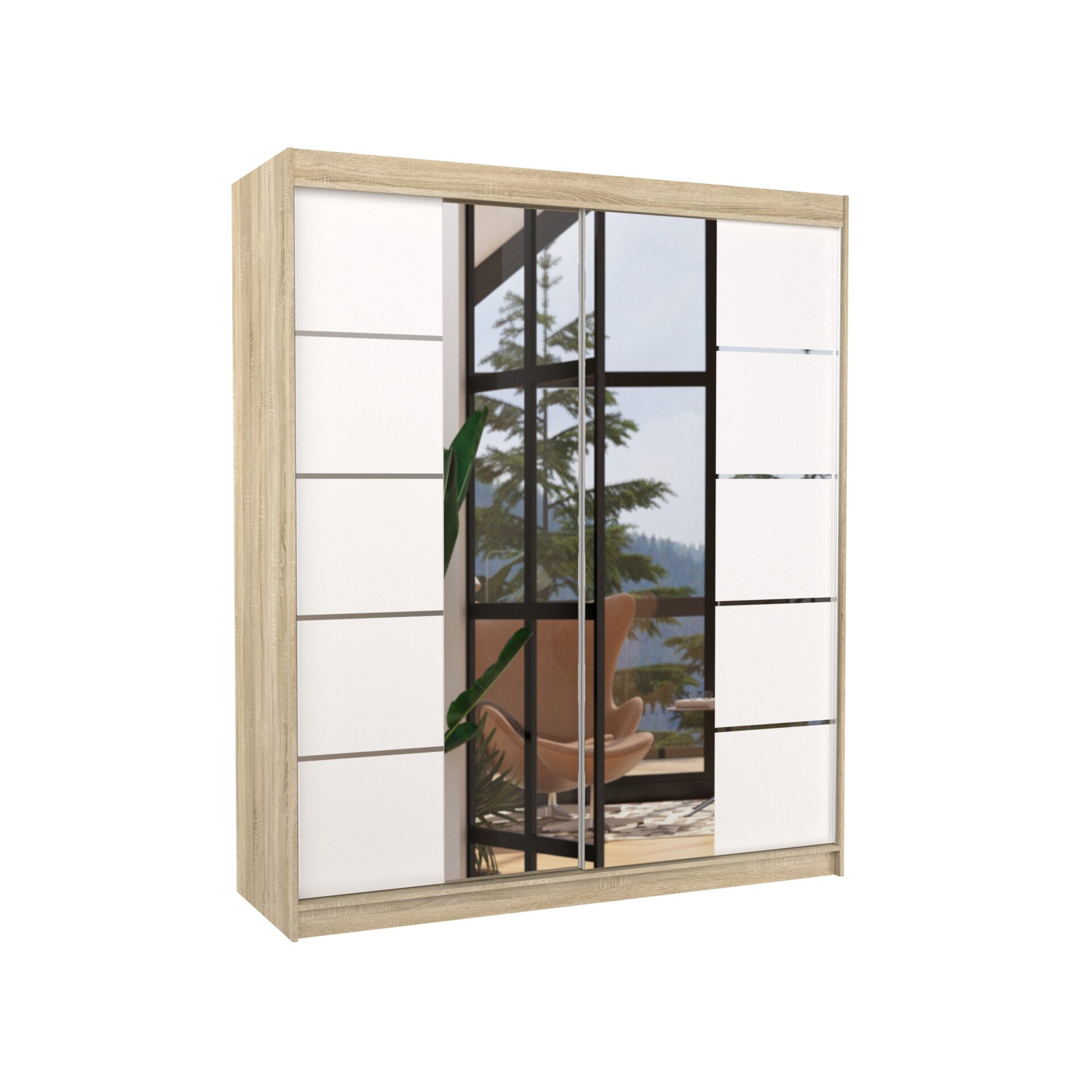 TRAVES 180 Stumdoma spinta su veidrodžiu, Sonoma/balta, ADRK