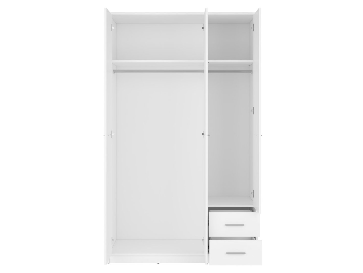 Trijų durų spinta su dviem stalčiais NEPO PLUS 118,5 cm balta