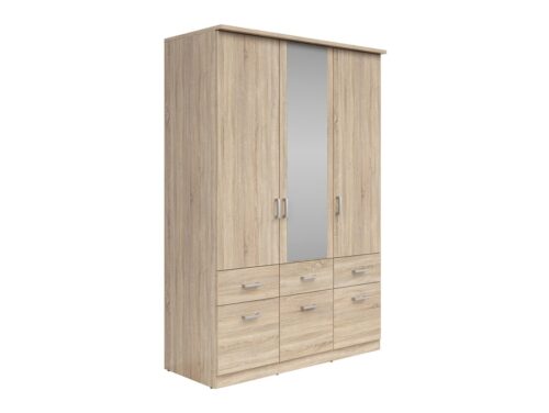 Trijų durų spinta su šešiais stalčiais BRANDO 3, Sonoma ąžuolas/tekstilė