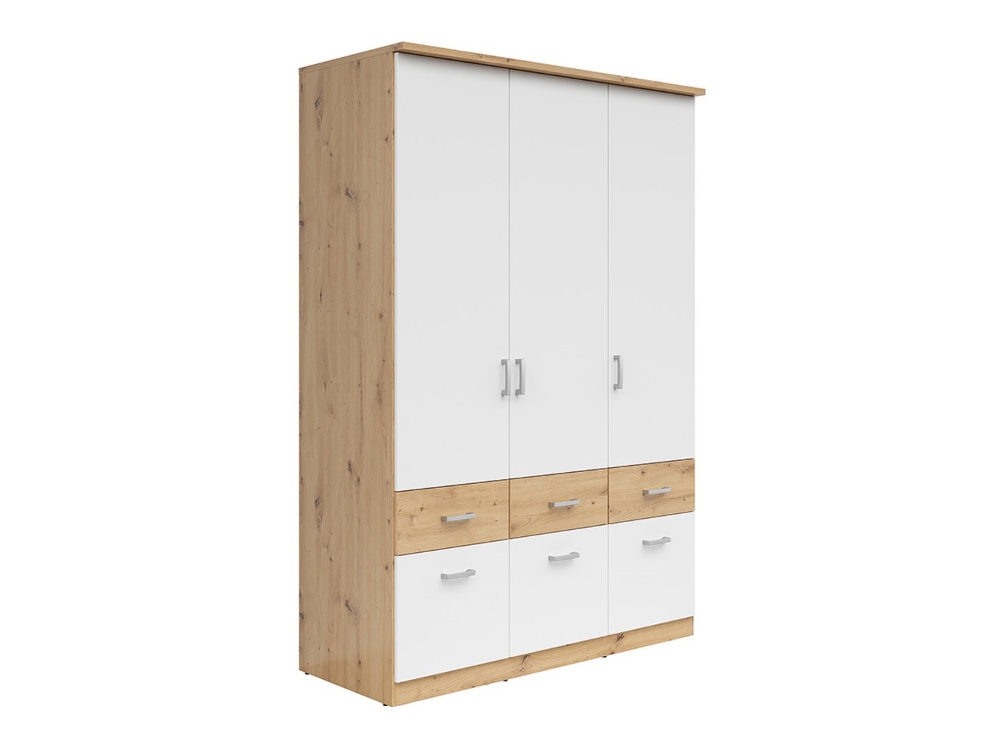Szafa trzydrzwiowa z sześcioma szufladami BRANDO 3 dąb artisan/textil/biały