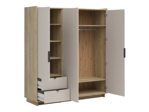 DALVA trijų durų spinta su stalčiais 180 cm, rausvai violetinė/kašmyro ąžuolas