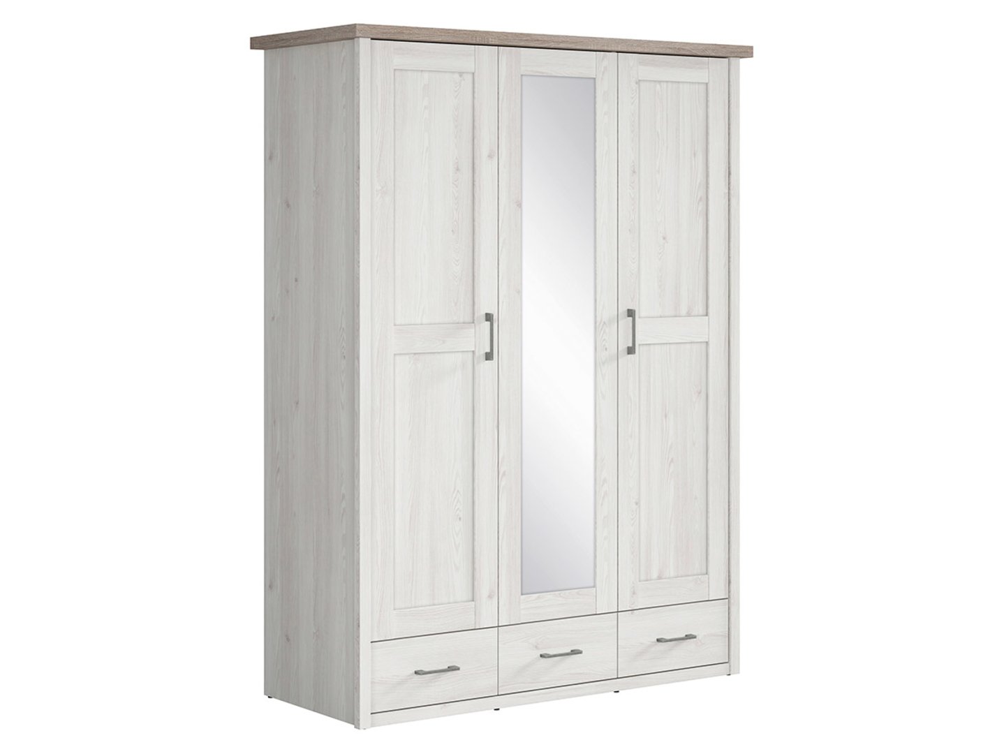 LUCA JUZI trijų durų spinta su trimis stalčiais, 148 cm, šviesus Sibiu maumedis / tamsus Sonoma ąžuolas