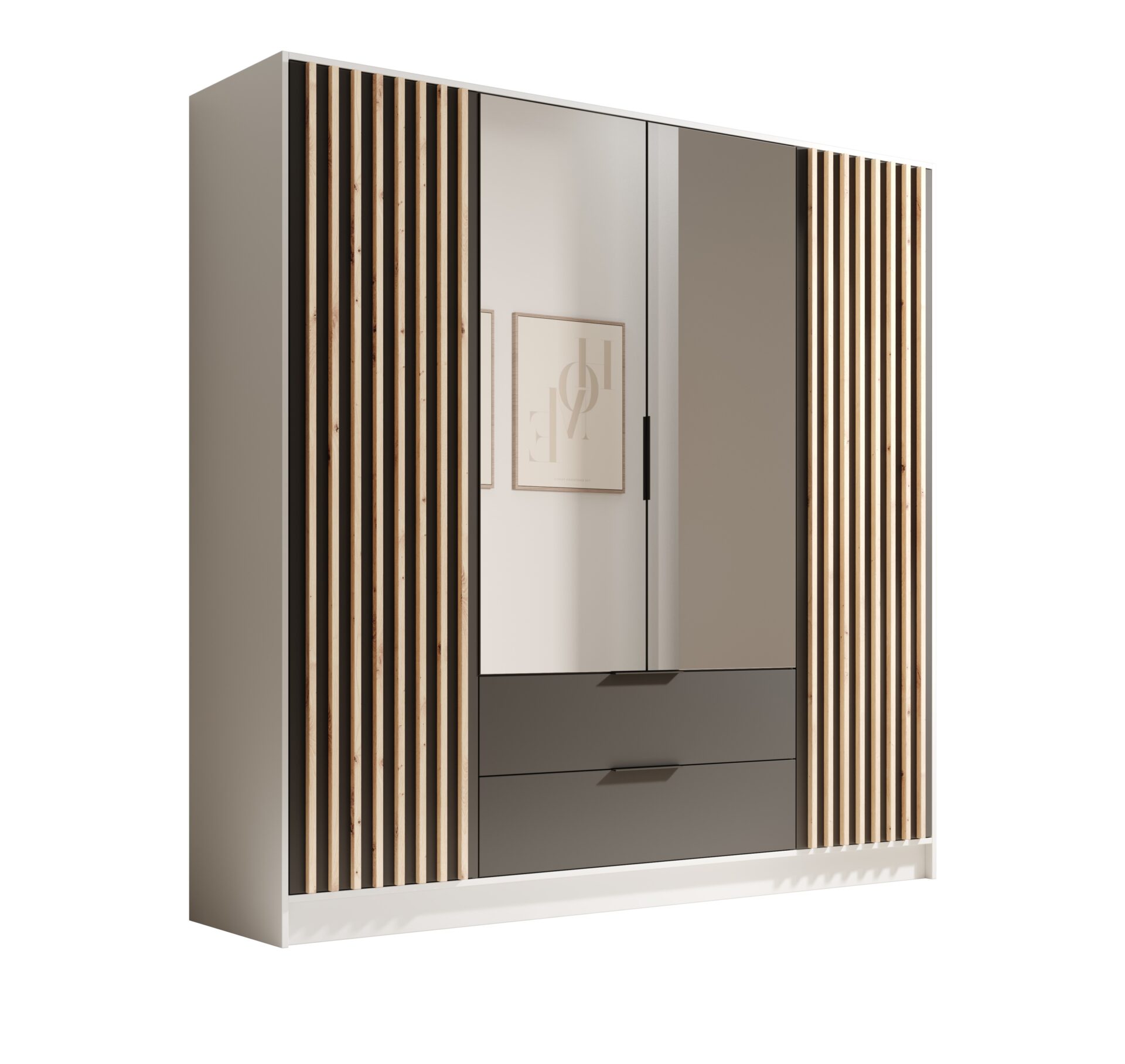 Neri 200 pakreipiama spinta su veidrodžiais, balta/juoda, ADRK