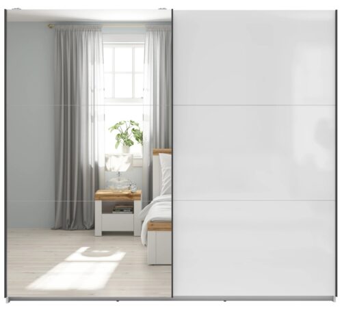 TETRIX 220 cm spinta su stumdomomis durimis ir veidrodžiu, balta blizgi