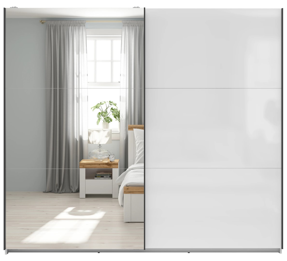 TETRIX 220 cm spinta su stumdomomis durimis ir veidrodžiu, balta blizgi