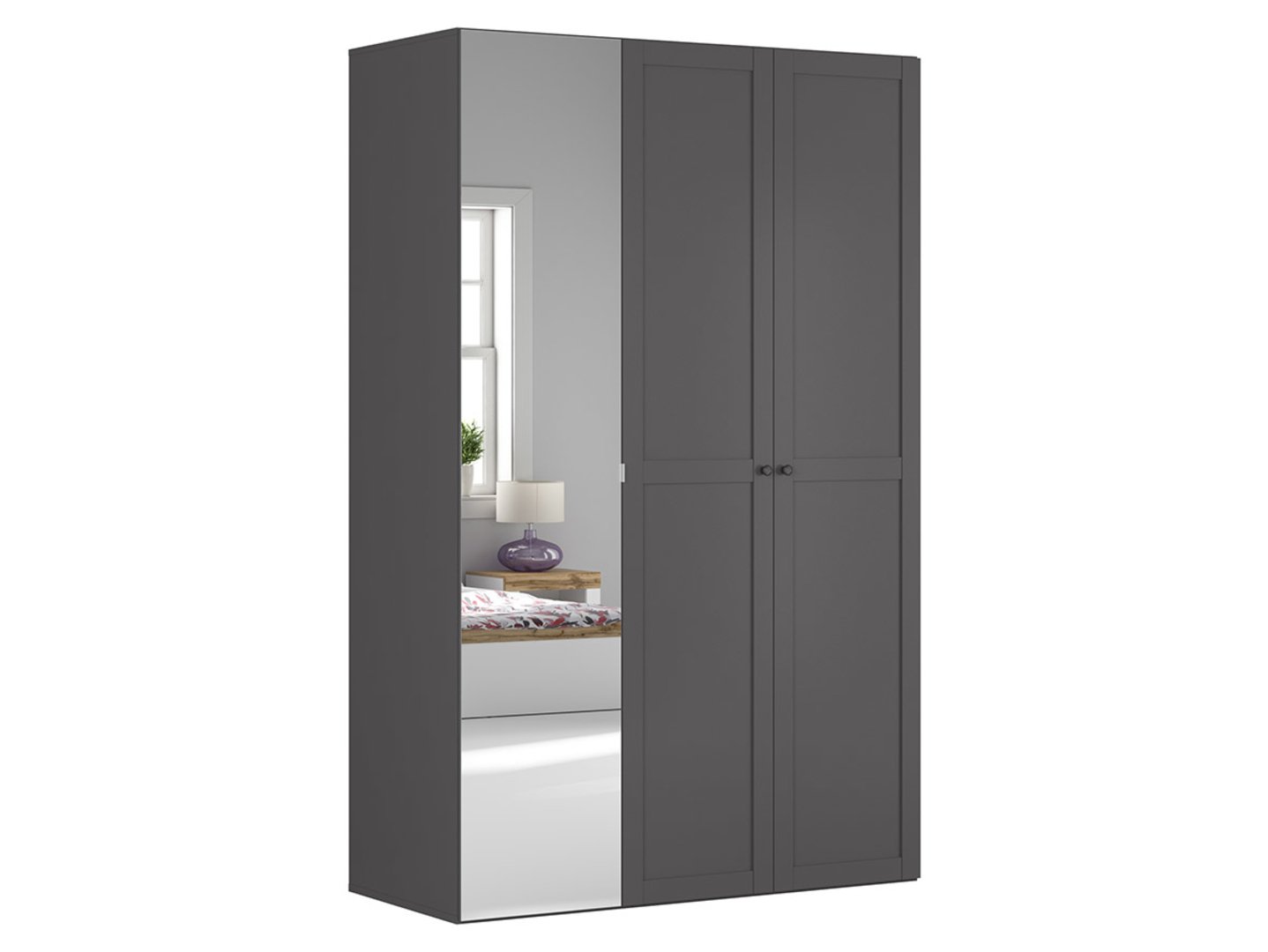 FLEX trijų durų spinta su veidrodžiu, 150 cm, grafito/pilka