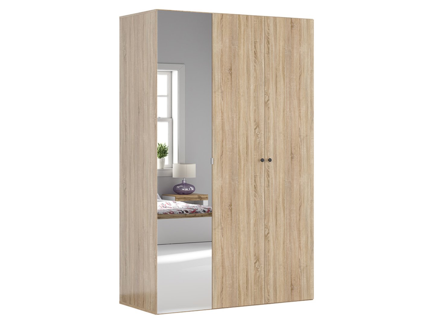 FLEX trijų durų spinta su veidrodžiu 150 cm, Sonoma ąžuolas