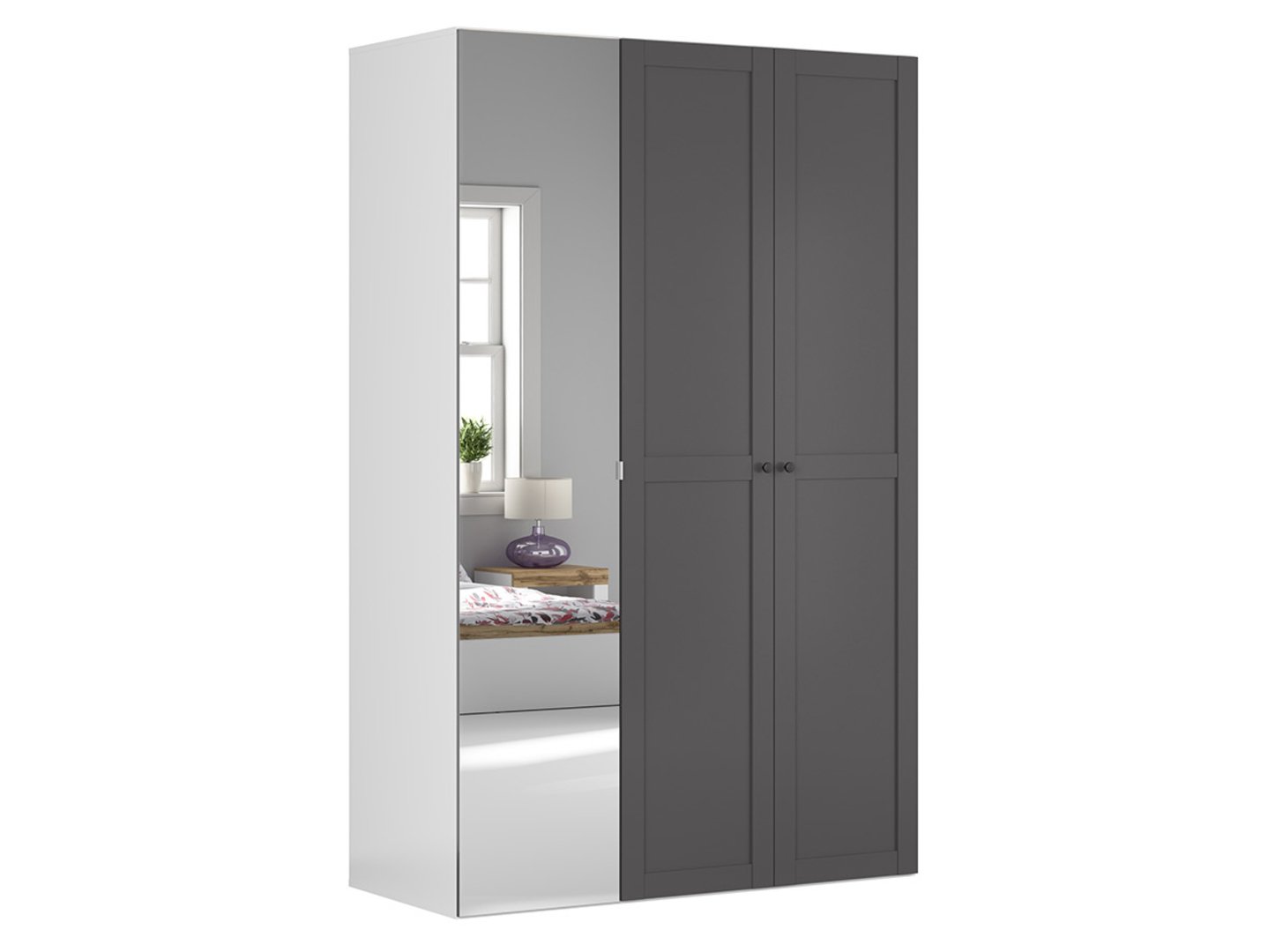 FLEX trijų durų spinta su veidrodžiu, 150 cm, balta/grafito spalvos