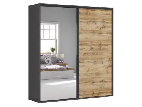 Spinta su stumdomomis durimis ir veidrodžiu FLEX 220 cm grafito spalvos/wotan ąžuolo spalvos