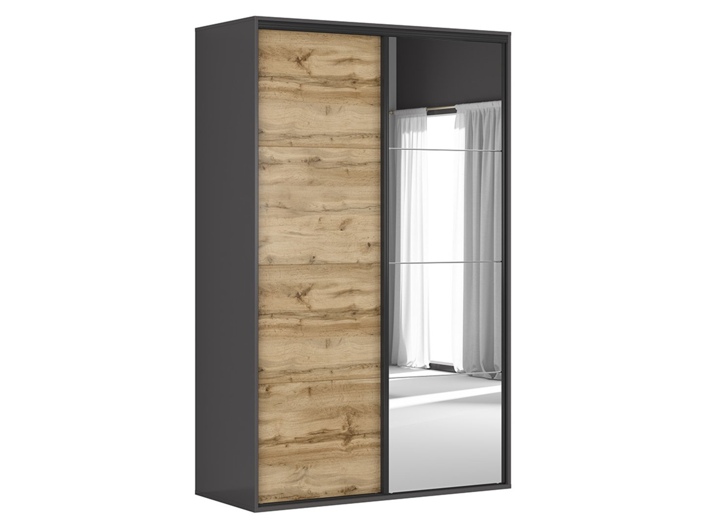 Spinta su stumdomomis durimis ir veidrodžiu FLEX 150 cm grafito spalvos/wotan ąžuolo spalvos