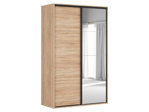 FLEX spinta su stumdomomis durimis ir veidrodžiais 150 cm, Sonoma ąžuolas/pilka