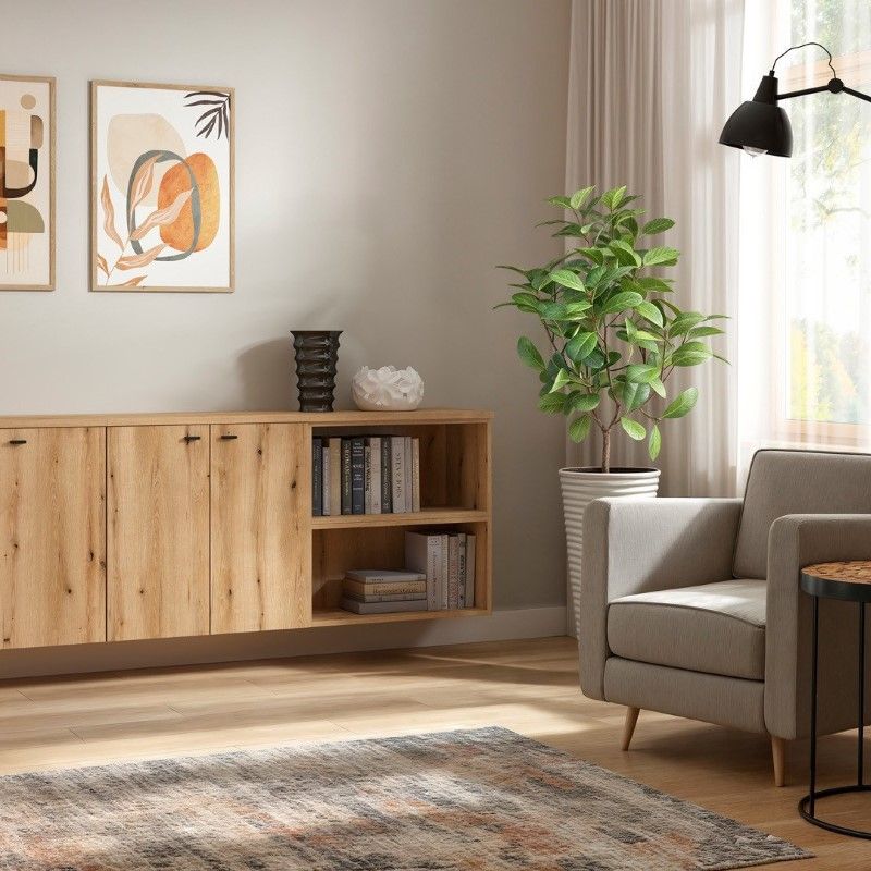 Dviejų durų spintelė „System 64“ su ąžuolo imitacija