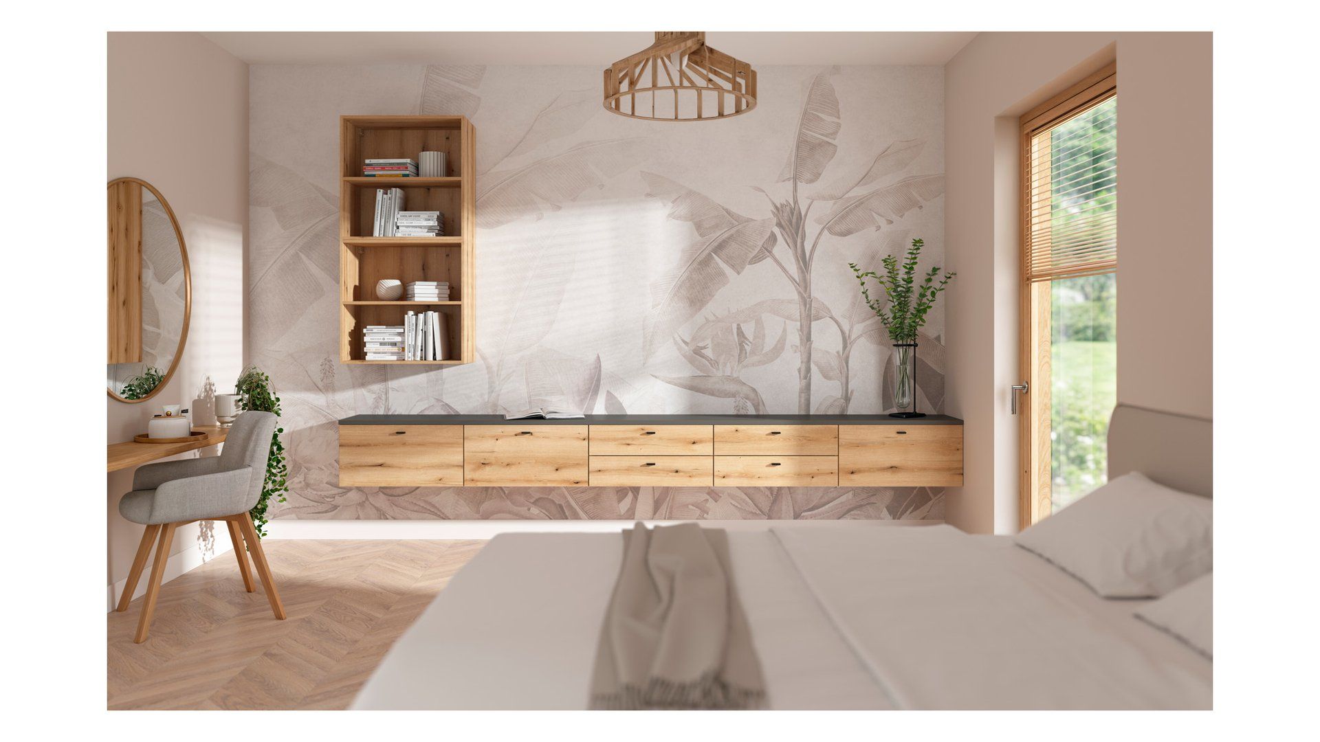 Vienų durų spintelė „System 64“ su ąžuolo imitacija