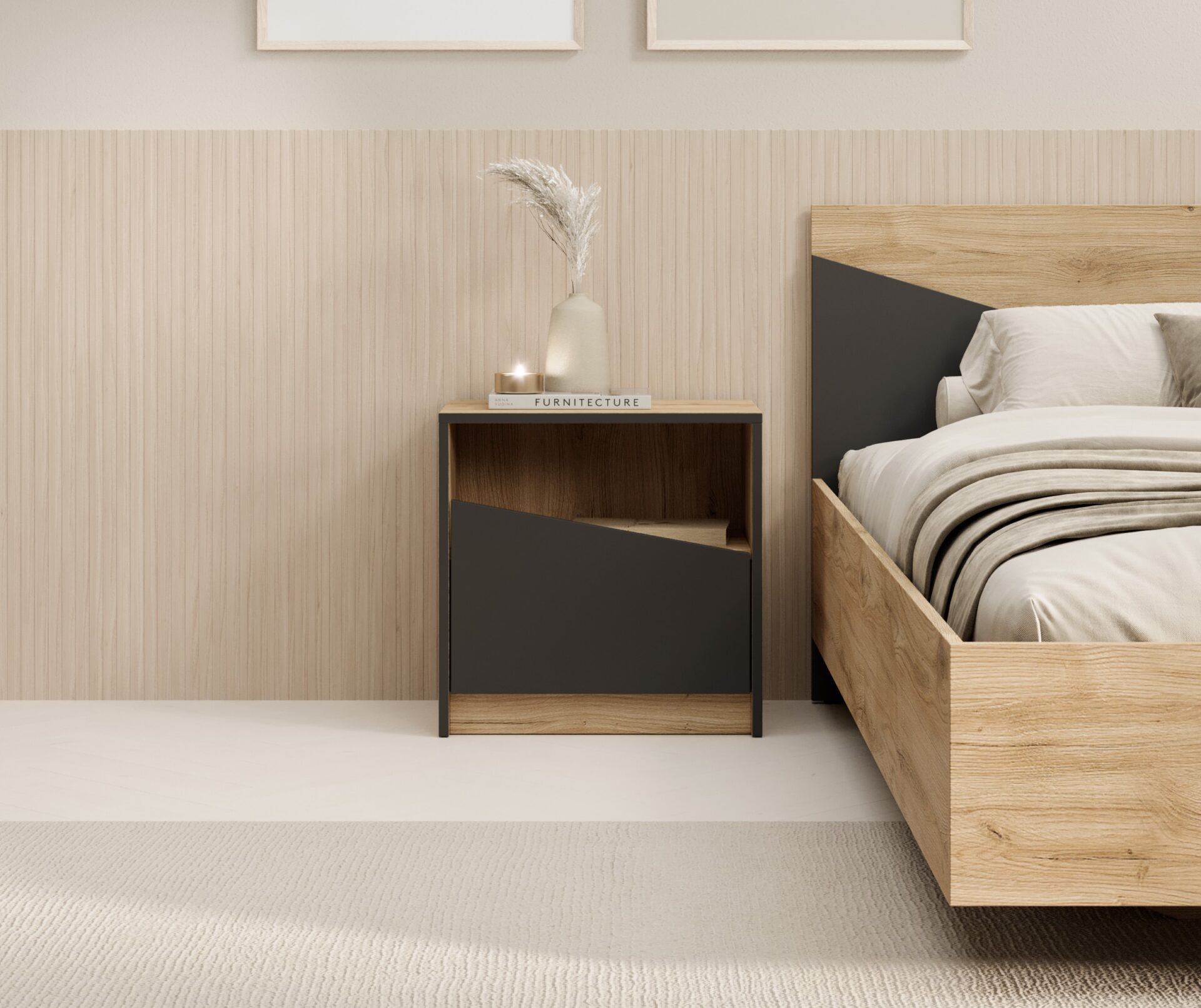 „Atson Oak/Black ADRK“ naktinis staliukas - Paveikslėlis 3