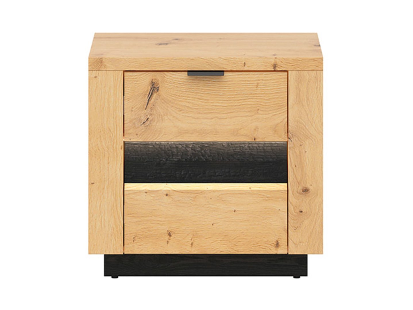 OSTIA naktinis staliukas su dviem stalčiais, 54 cm, ąžuolo imitacija / juoda blizgi spalva