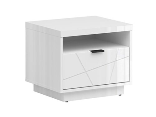 FORN naktinis staliukas su stalčiumi, 50 cm, baltas blizgus