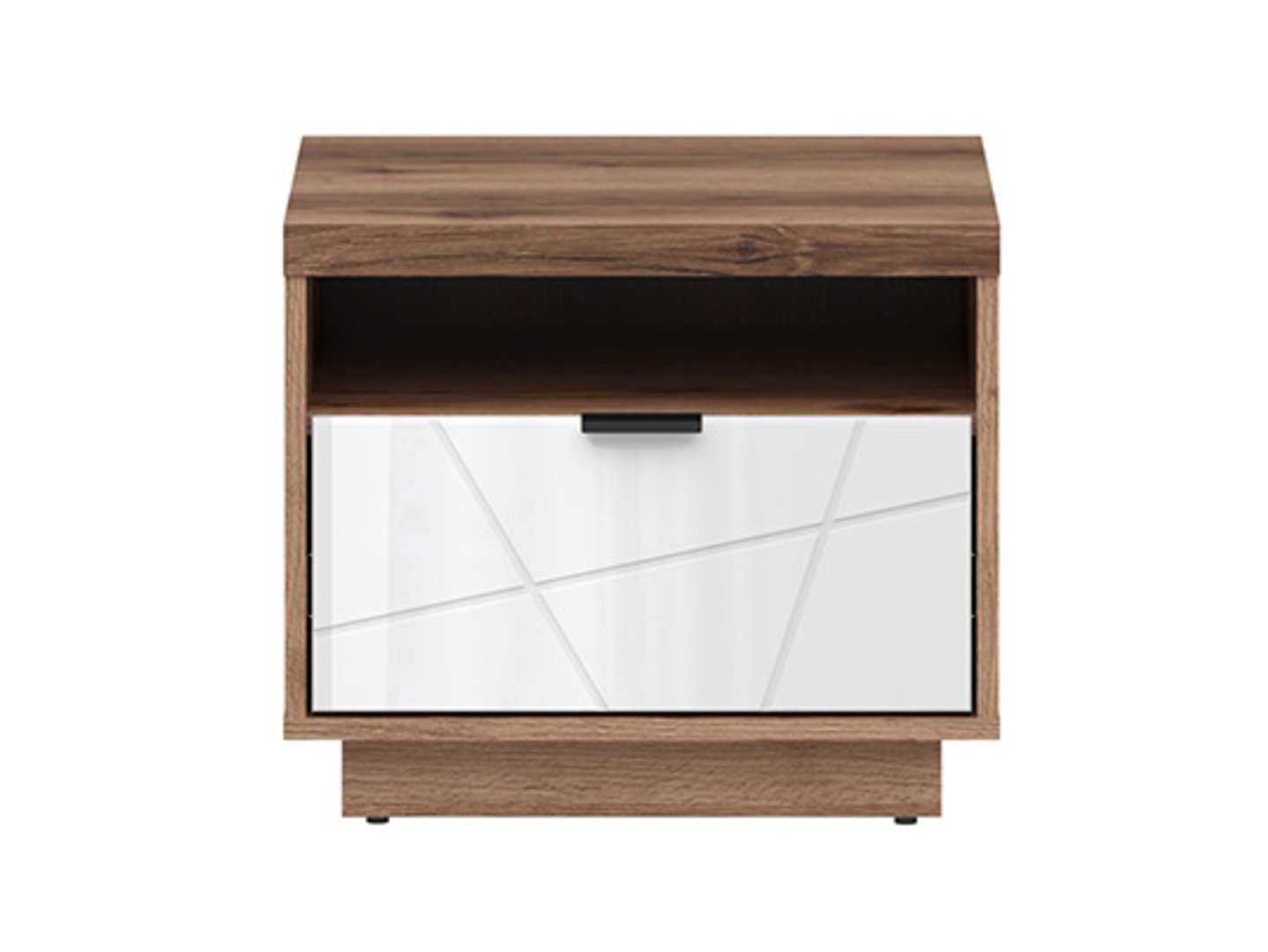 FORN naktinis staliukas su stalčiumi, 50 cm, Delani ąžuolas, tamsus/blizgi balta — изображение 2