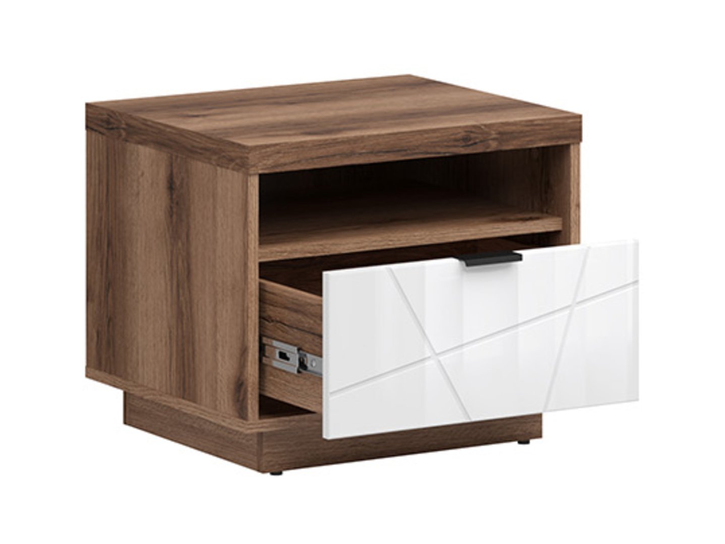 FORN naktinis staliukas su stalčiumi, 50 cm, Delani ąžuolas, tamsus/blizgi balta — изображение 3