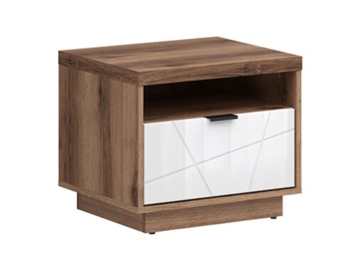 FORN naktinis staliukas su stalčiumi, 50 cm, Delani ąžuolas, tamsus/blizgi balta