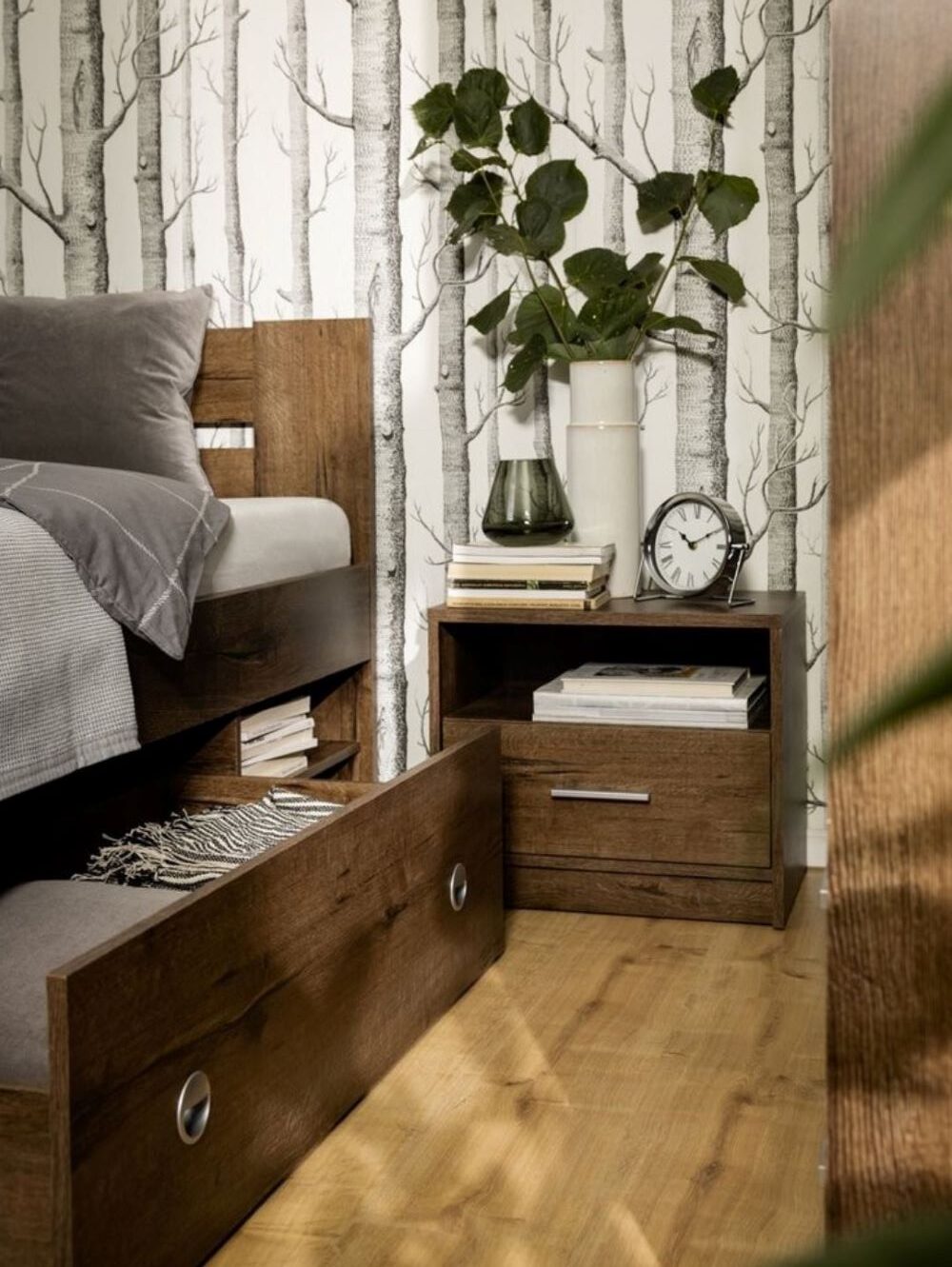 NEPO PLUS naktinis staliukas su stalčiumi ir lentyna, 49 cm, kilnus ąžuolas — изображение 3