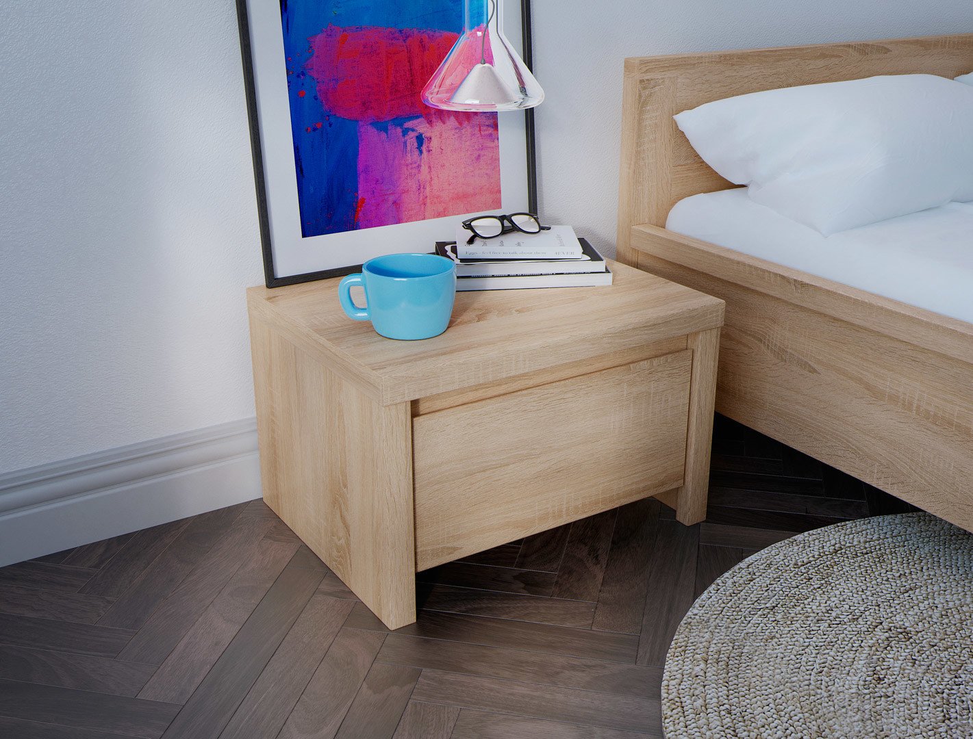 KASPIAN naktinis staliukas su stalčiumi, 51 cm, Sonoma ąžuolas/Sonoma ąžuolas — изображение 4