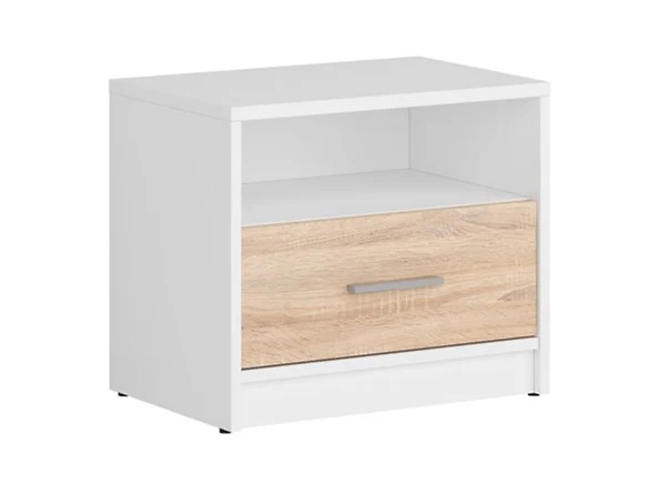 NEPO PLUS naktinis staliukas su stalčiumi, 49,5 cm, balta/sonoma ąžuolas