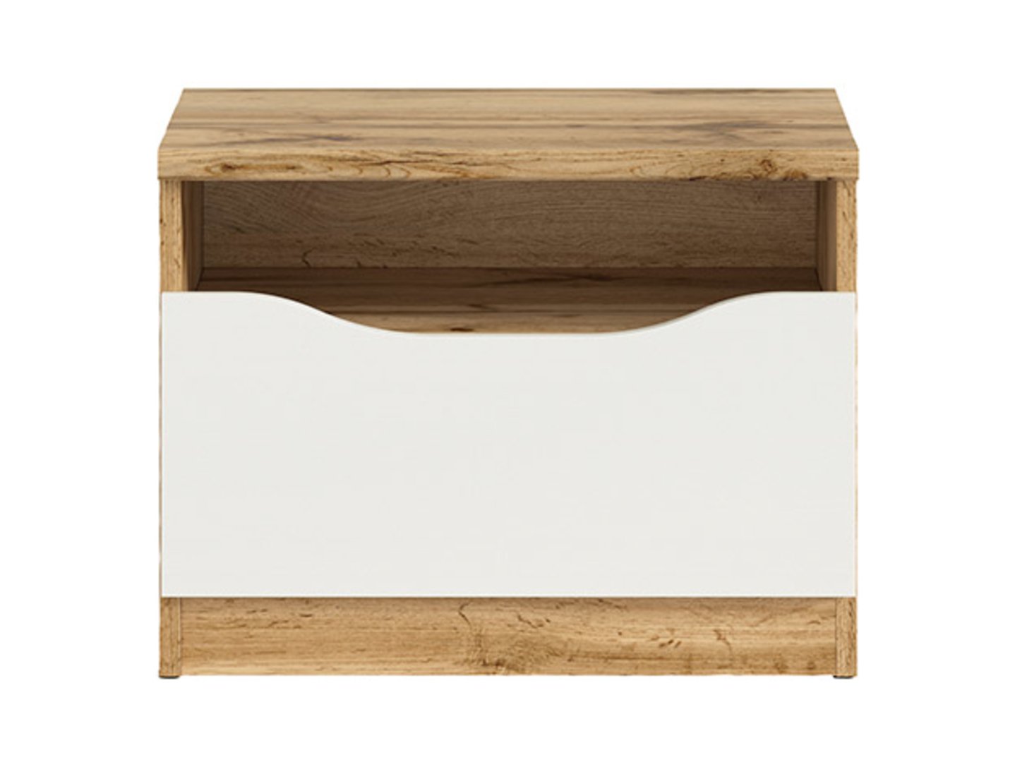 NUIS naktinis staliukas su stalčiumi, 50 cm, Wotan ąžuolas/blizgi balta spalva — изображение 3