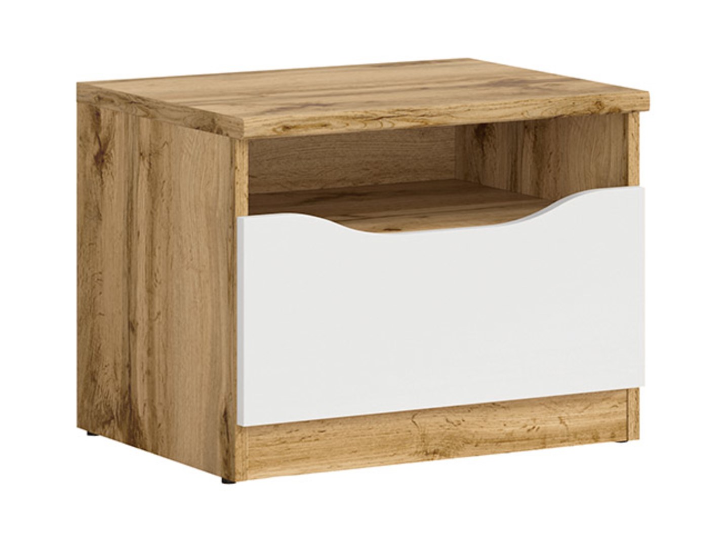 NUIS naktinis staliukas su stalčiumi, 50 cm, Wotan ąžuolas/blizgi balta spalva