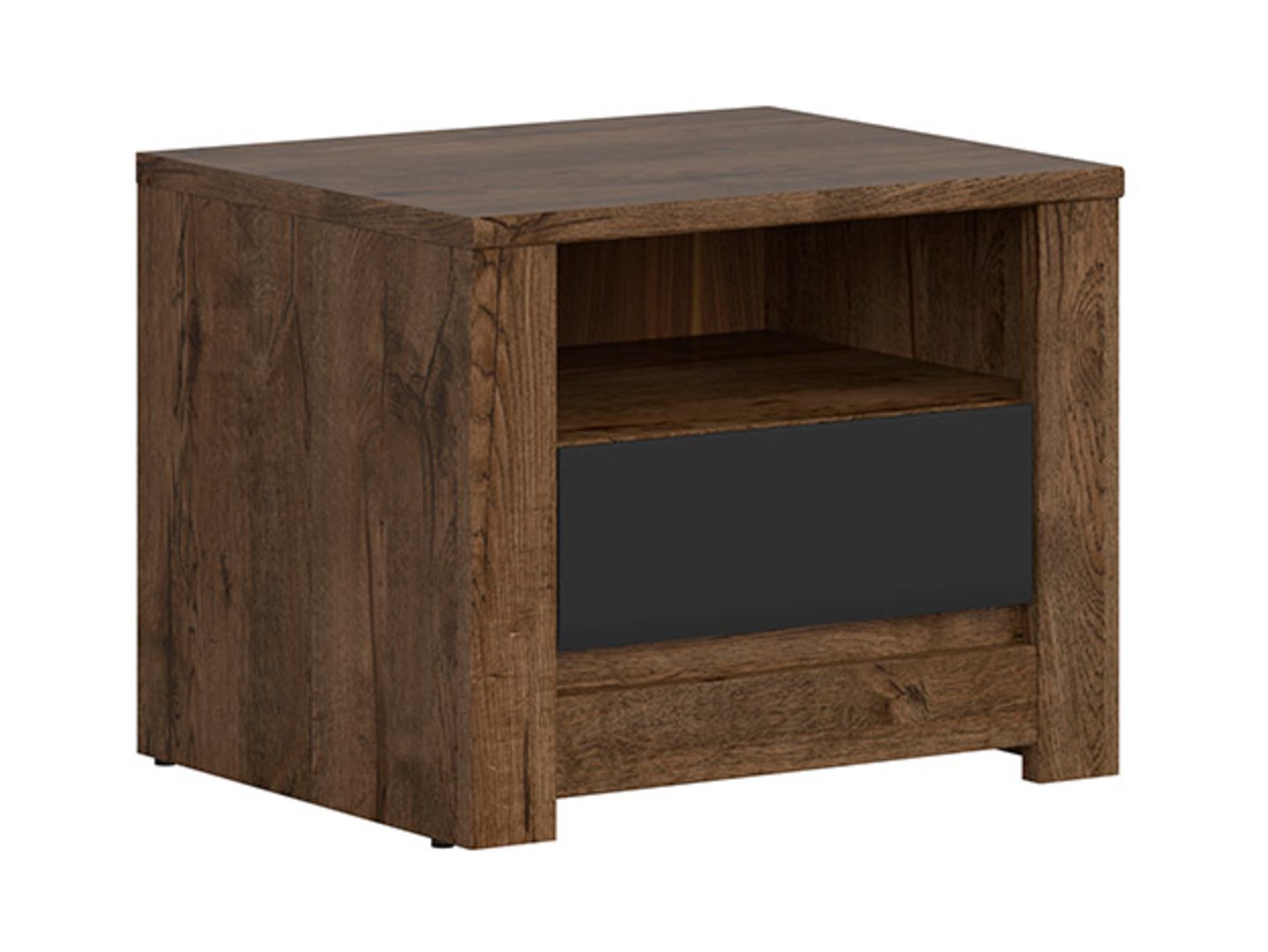 RUSO naktinis staliukas su stalčiumi, 54,5 cm, „April“ ąžuolas/matinė juoda spalva