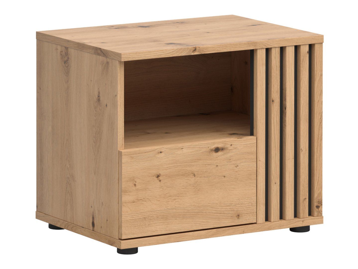 Vabres naktinis staliukas su stalčiumi, 55 cm, dešinė pusė, ąžuolo imitacija, lamelės